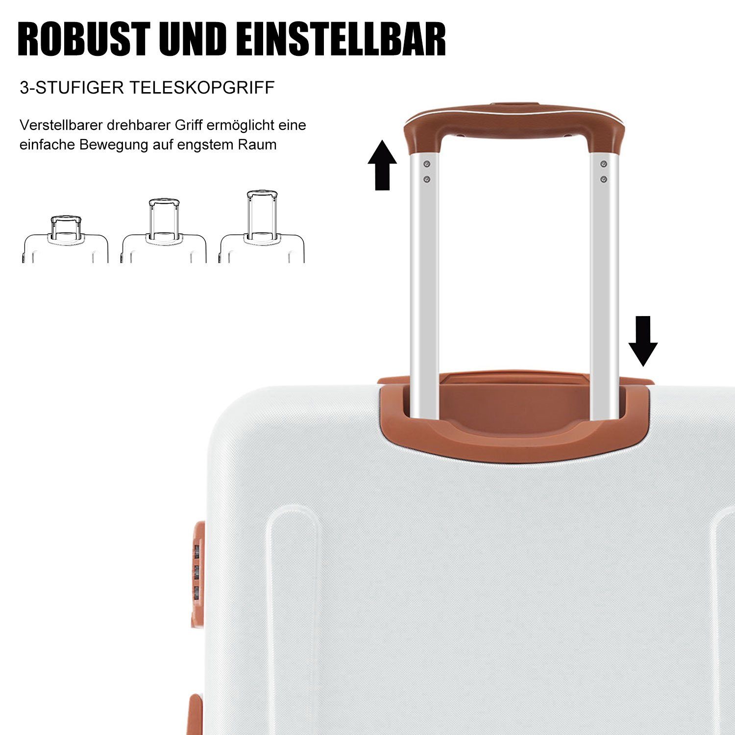 Ulife Trolleyset Kofferset TSA Creame (3 4 Rollen, tlg) Handgepäck ABS-Material, Reisekoffer Zollschloss