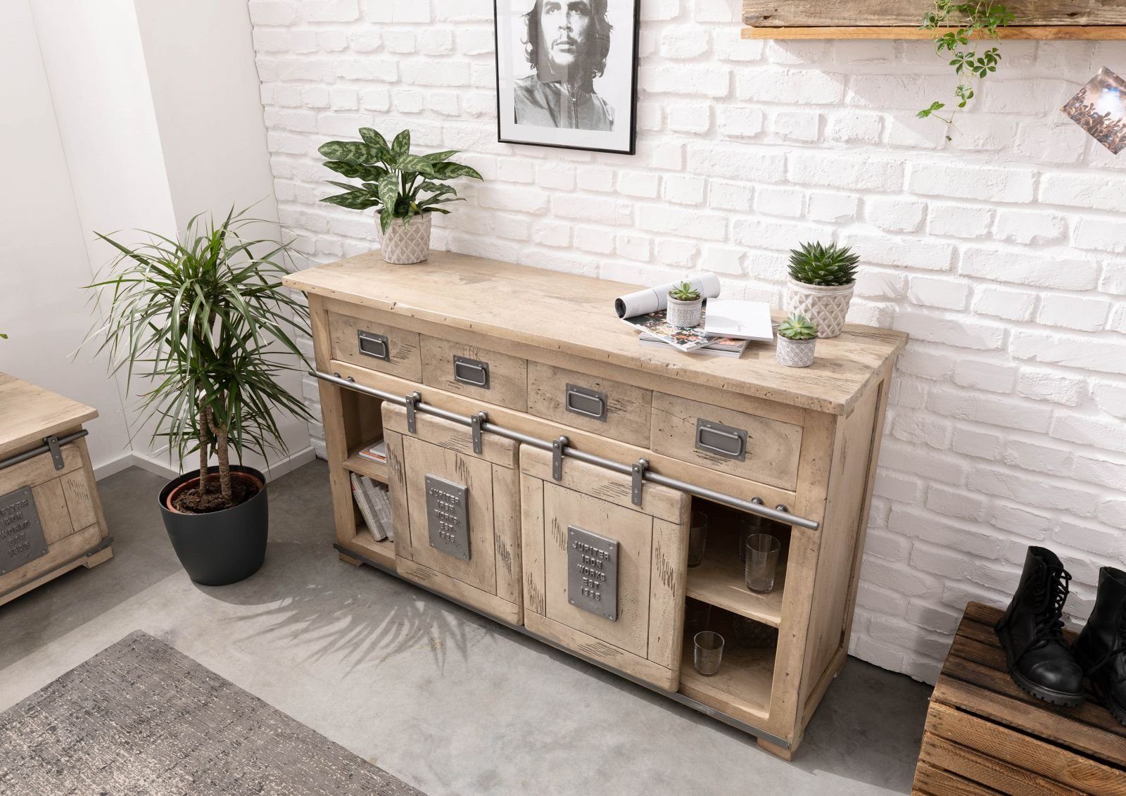 Massivmoebel24 Sideboard (Massivholz), Mango 150x45x90 whitewash lackiert R günstig online kaufen