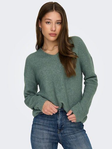 ONLY Strickpullover ONLCAMILLA V-NECK L/S NOOS KNT Laurel PULLOVER Wreath Detail:MELANGE