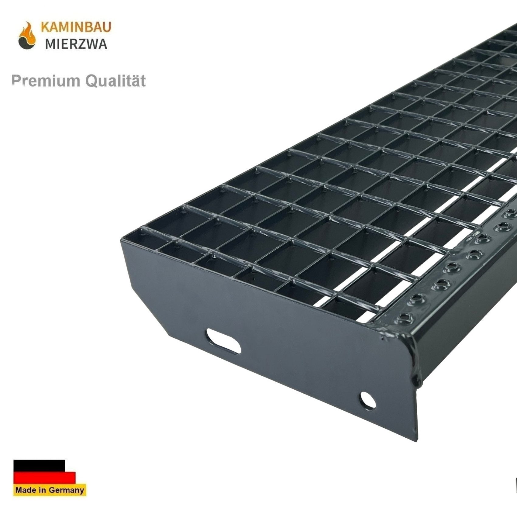 Kaminbau Mierzwa Außentreppe Stahltreppe 11 Stufen Anthrazit mit und ohne Geländer Höhe 209 cm, für Geschosshöhen bis 209 cm, Stufen Gitterroststufen nach DIN 24531, (Stufenbreite und Geländerart wählbar), Aus Premium Materialien hergestellt