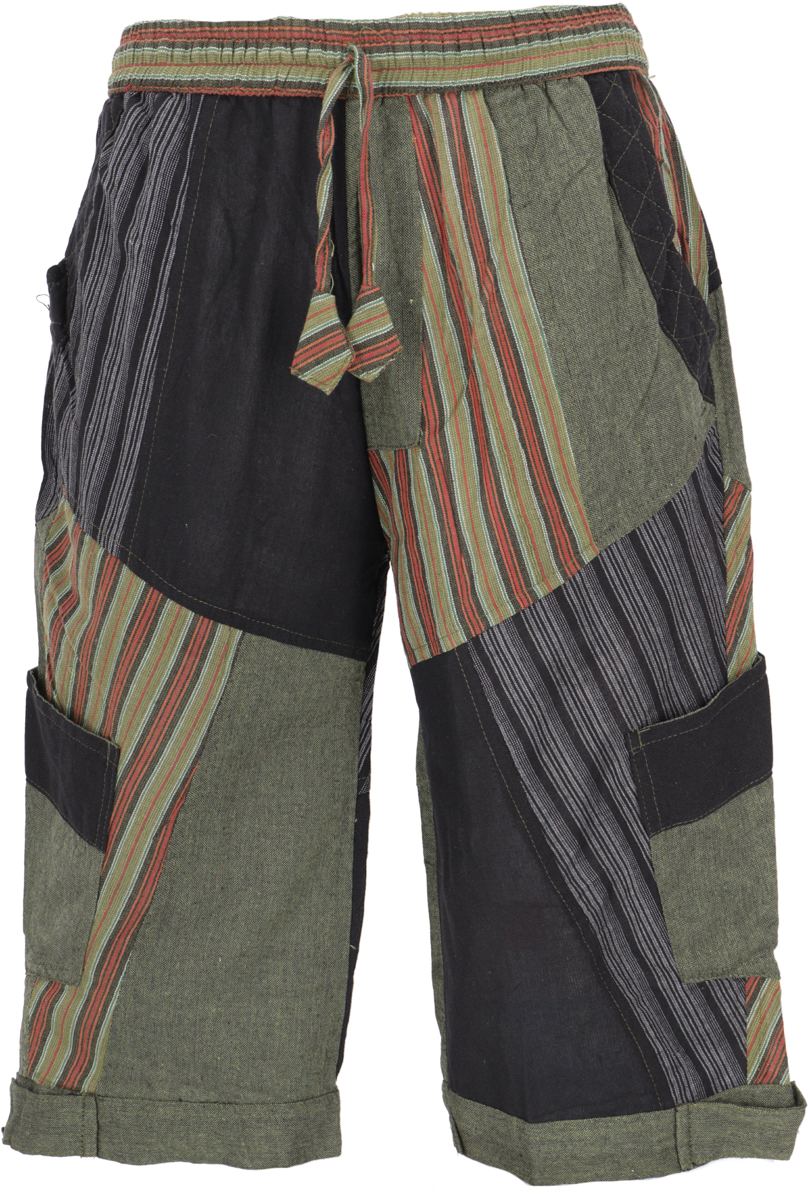 Style, Patchwork Ethno Bekleidung Relaxhose Goa Guru-Shop alternative Goa schwarz/grün -.. Shorts Hose, Yogahose,