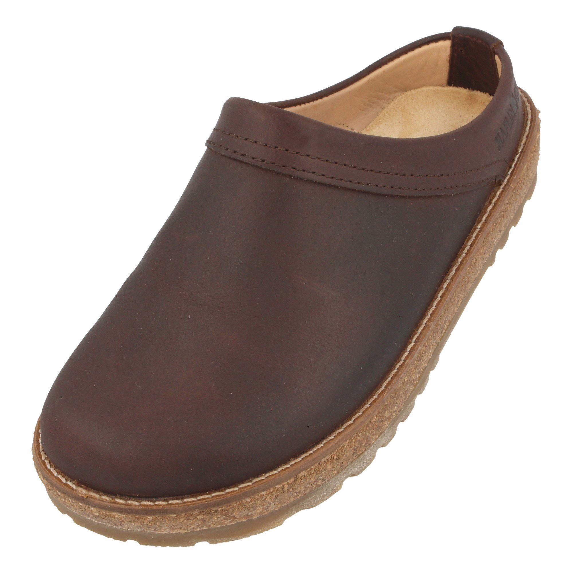 Haflinger Travel Classic Eleganter Clog aus Leder mit Korkfußbett und Gummisohle Hausschuh