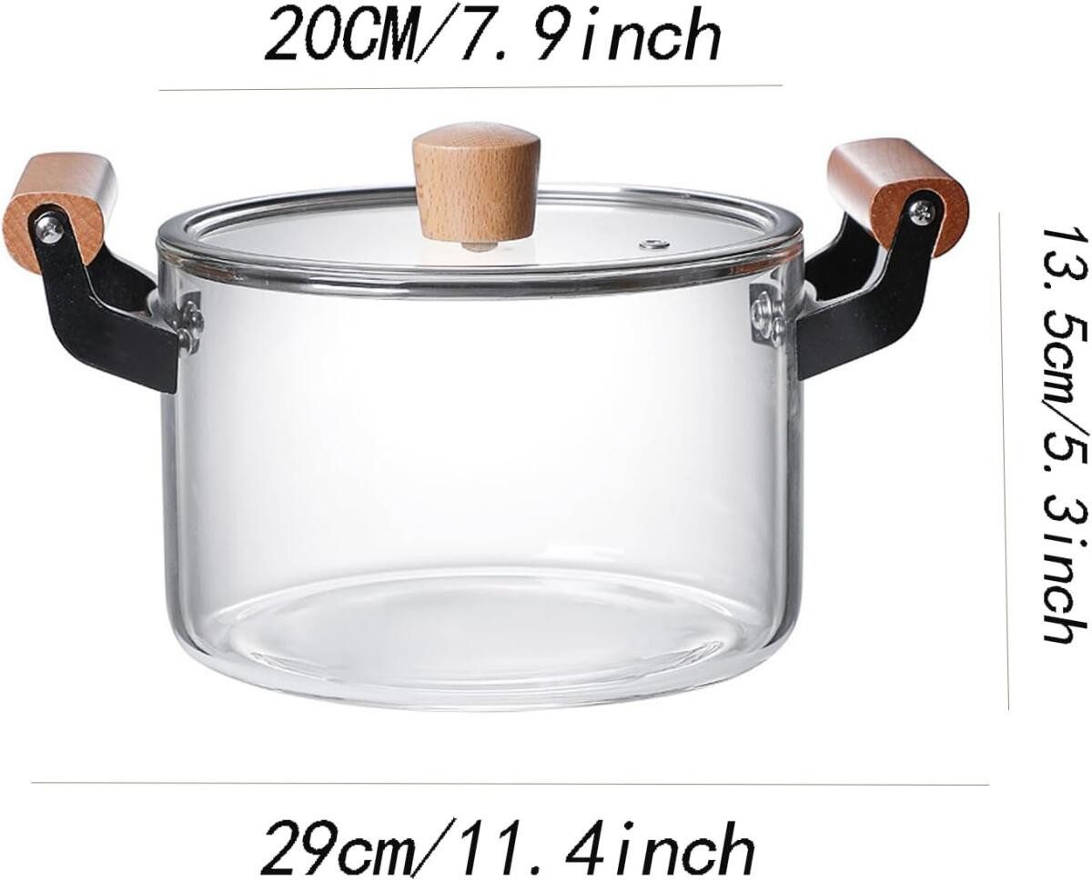 FELIXLEO Kochtopf 3,5L Klarglastopf Glas Kochtopf Simmertopf Bratentopf Holzgriff, (1-tlg)