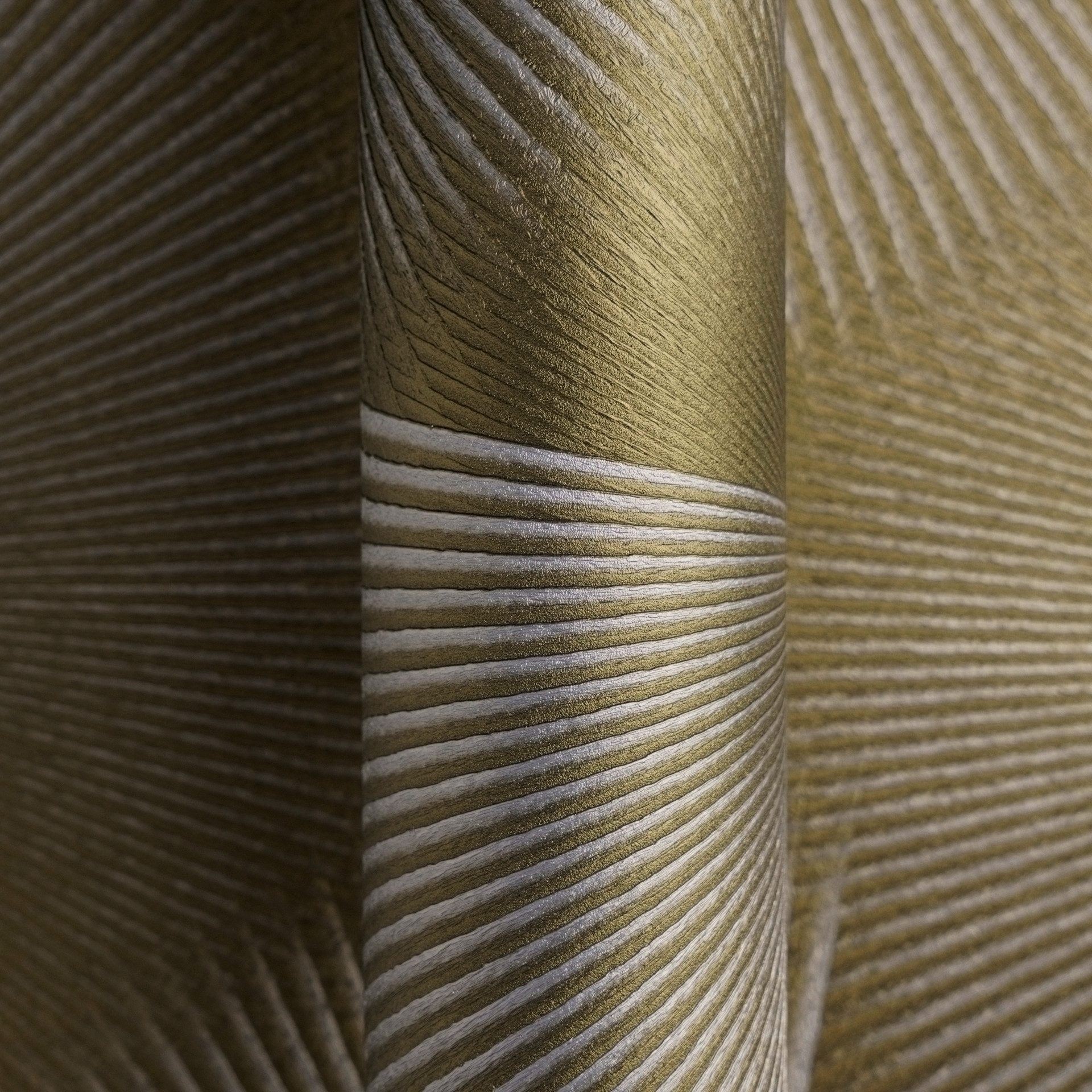 A.S. Création Vliestapete Trend Spectrum Fan – Glamouröse 3D-Fächeroptik Vliestapete, strukturiert, 3D-Optik, glänzend, geometrisch, (1 St), Grafisches Fächermotiv mit räumlicher Wirkung und edlem Glanz