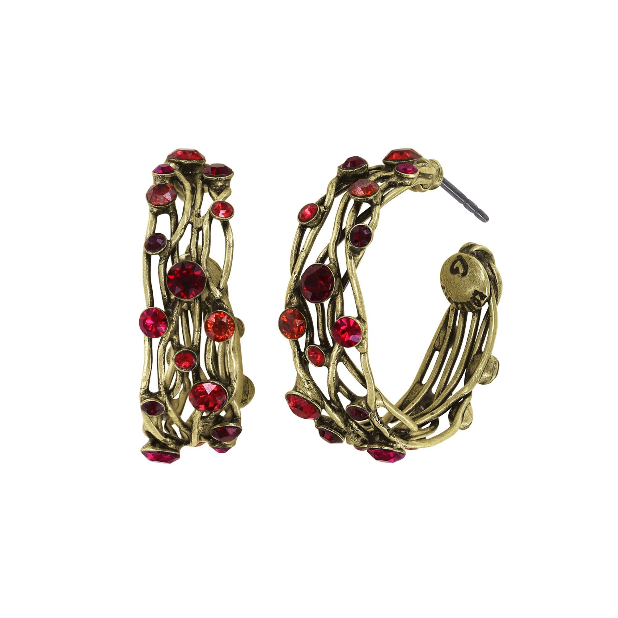 KONPLOTT Paar Creolen KONPLOTT Creole Ohrstecker Cages Rot Antik Messing