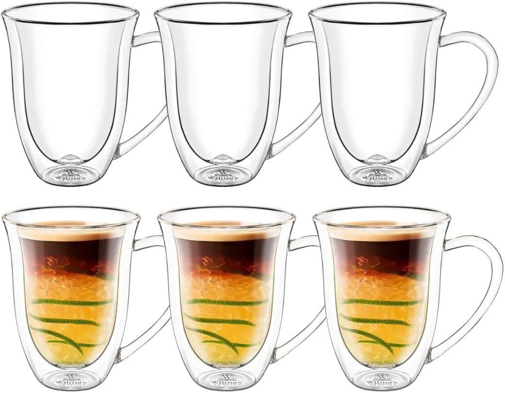 Wilmax England - Deutschland Thermoglas Wilmax Doppelwandige Tasse mit Henkel, 250ml, 300ml 400 ml, 6-tlg., 2er Set, 4er Set, 6er Set