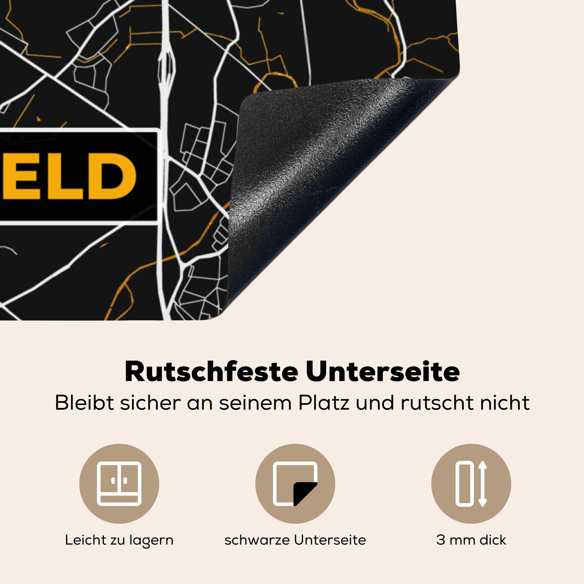 MuchoWow Herdblende-/Abdeckplatte Karte - - - - 78x78 für Langenfeld küche tlg), Deutschland, Arbeitsplatte Ceranfeldabdeckung, cm, (1 Vinyl, Gold Stadtplan