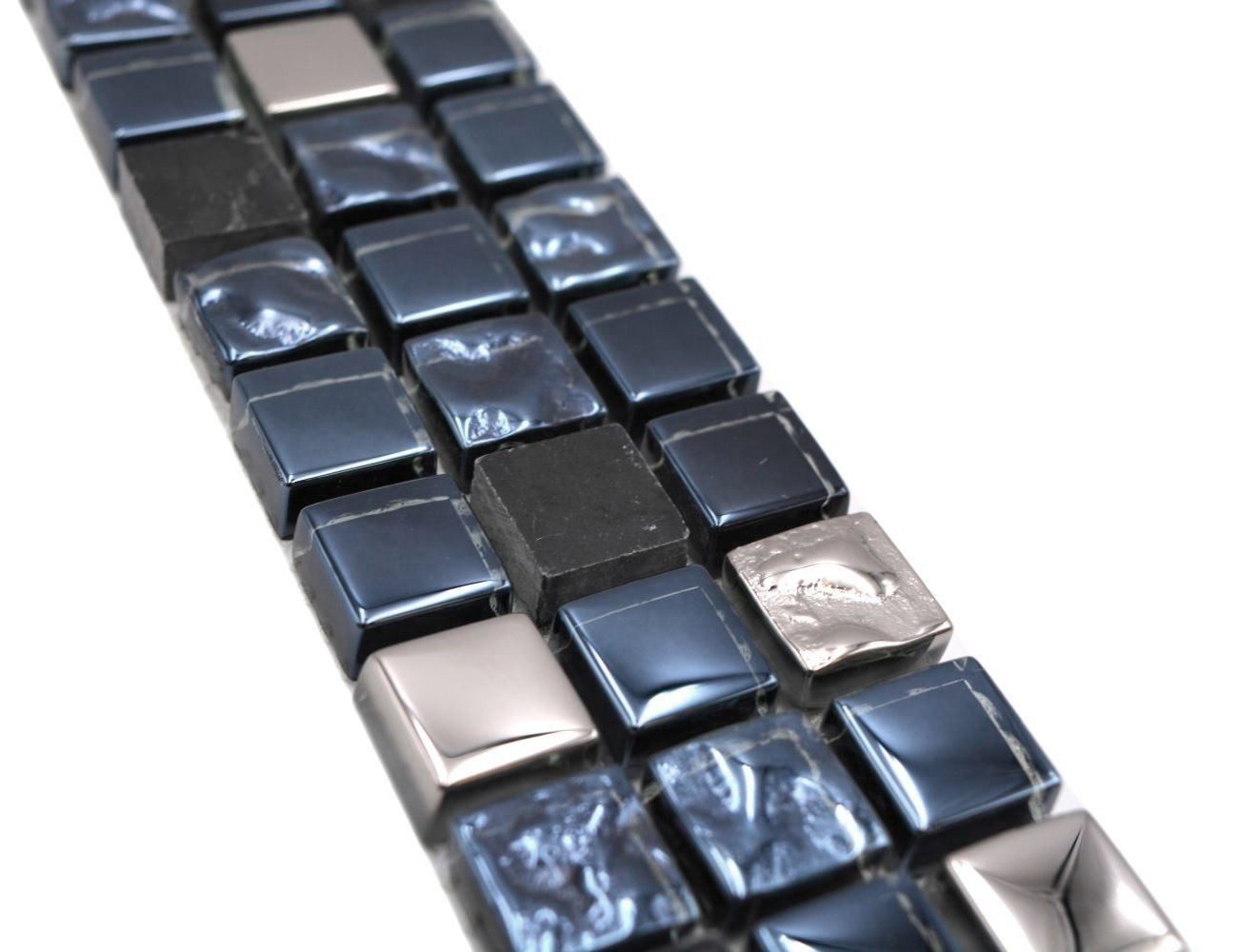 Mosani Fliesen-Bordüre Mosaik Borde Bordüre Glasmosaik Naturstein schwarz silber