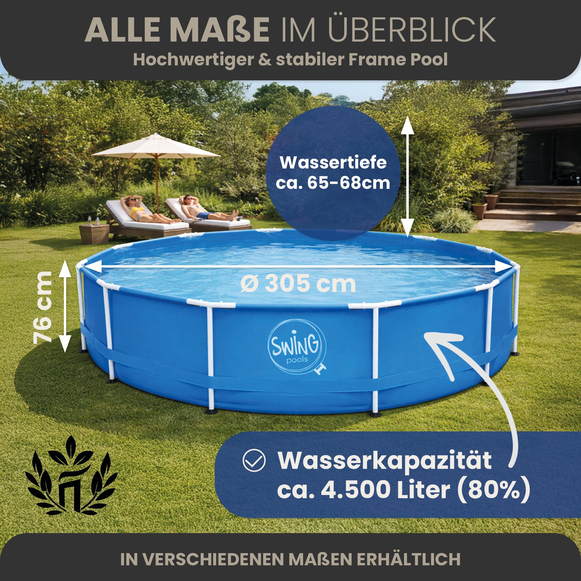 HAF Framepool Frame Pool Aufstellpool Schwimmbecken Blau rund 305 x 76 cm (Vollständiges Komplett Set mit Rahmen und Folie, Einfacher, schneller & unkomplizierter Aufbau), Lieferumfang OHNE Filter oder Pumpe