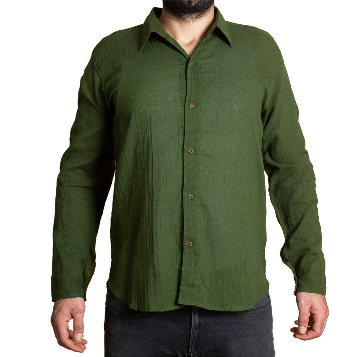 PANASIAM Langarmhemd Unisex Sommerhemd mit Kragen aus weicher reiner Baumwo günstig online kaufen