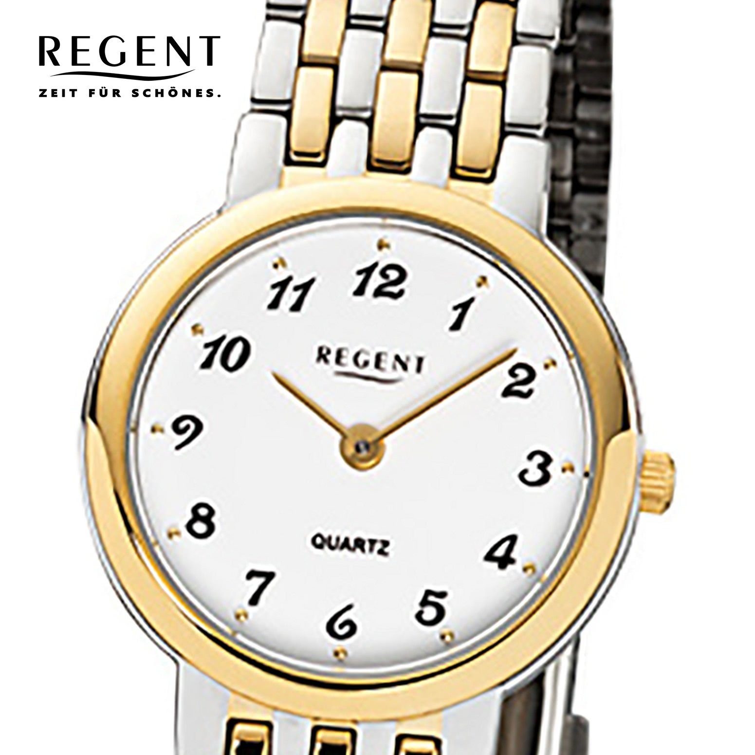 Analog, Regent rund, (ca. Regent Armbanduhr 26mm), Damen-Armbanduhr Quarzuhr Damen silber Edelstahlarmband gold klein