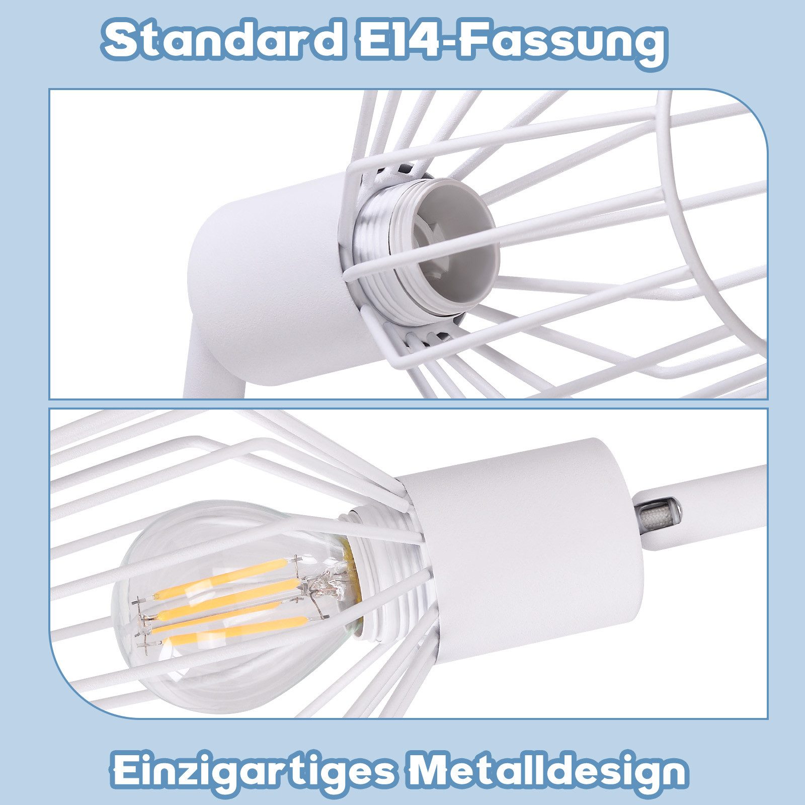 ZMH Deckenleuchte 6 Flammig E14 Deckenstrahler Retro Drehbar 350° für Flur Schlafzimmer, Staubgeschützt, ohne Leuchtmittel, Einfache Installation für Wohnzimmer Küche