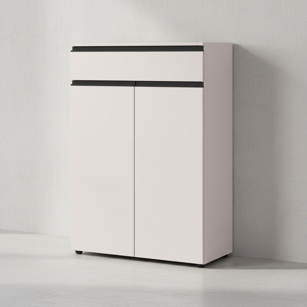 KADIMA DESIGN Aktenschrank Aktenschrank mit Schublade & Türen Soft-Close, 81x120x40cm Büroschrank (Mehrzweckschrank, Büromöbel modern, Kommode Büro, Ordnerschrank) Styroporfrei, Made in Germany, Serie "Stuttgart", Melaminbeschichtung