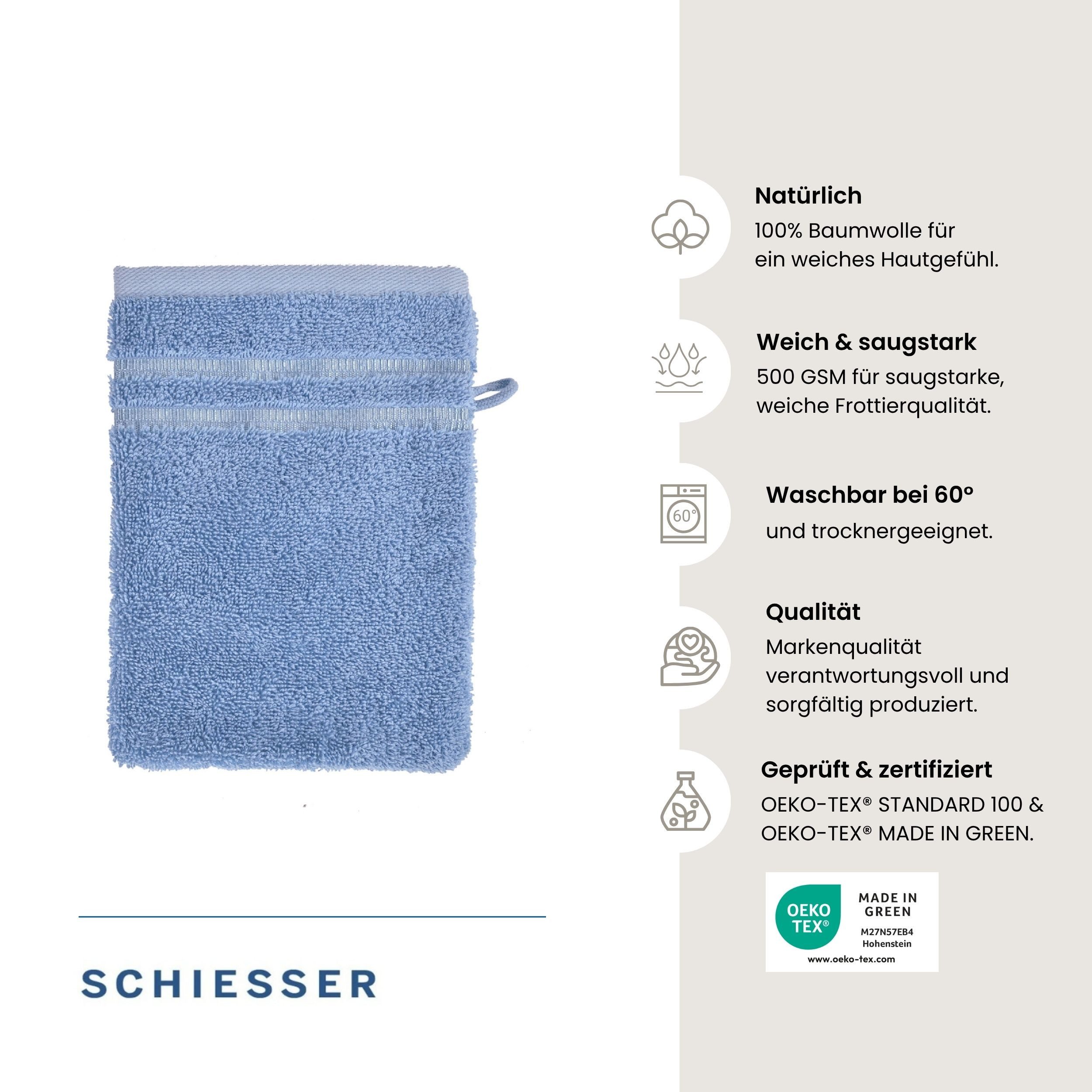 Schiesser Waschhandschuh Milano Waschhandschuh-Set aus weicher Baumwolle in Frottier-Qualität, (5-St), mit Webbordüre – Bild 2 von 5