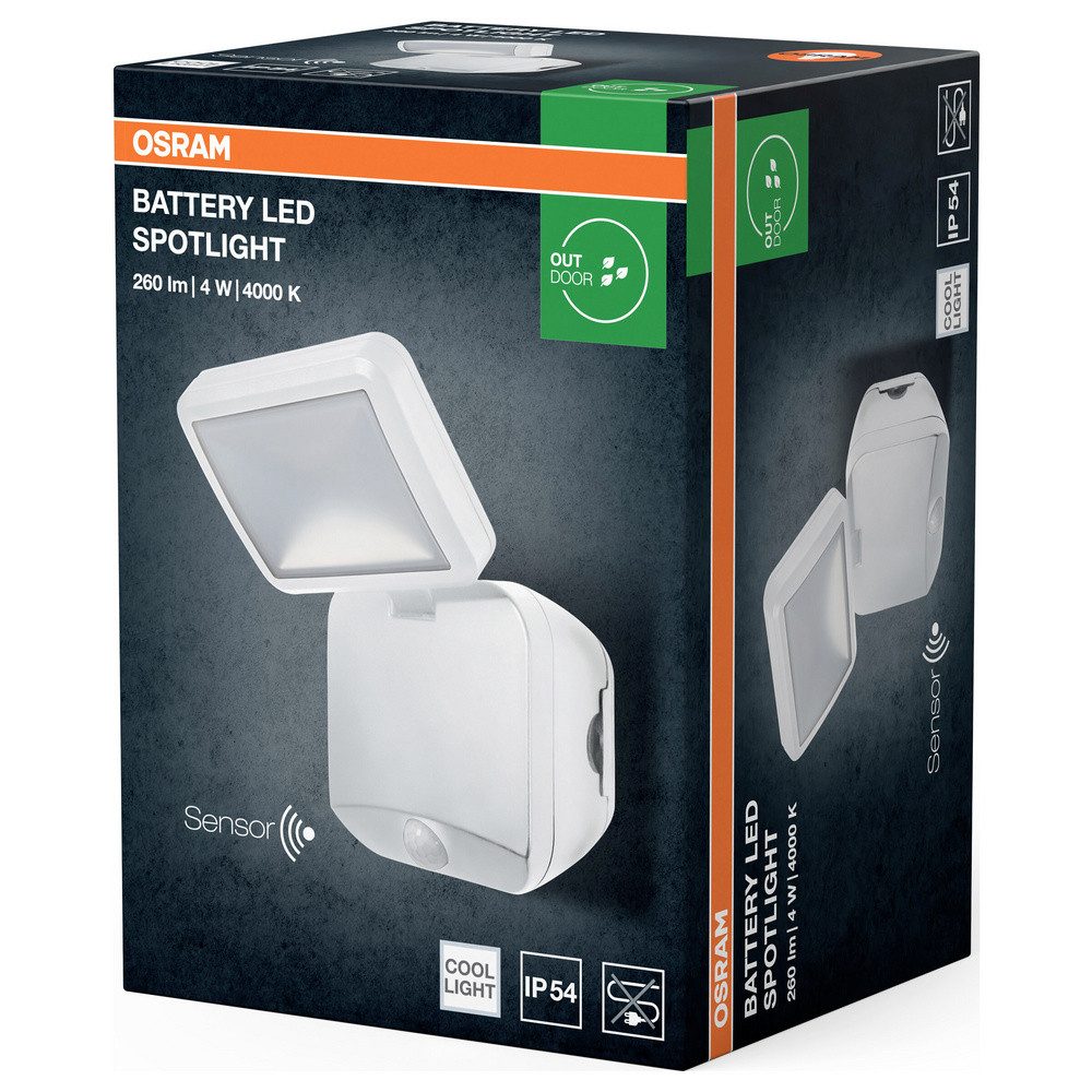 Osram LED Flutlichtstrahler OSRAM HOMELIGHTING Battery LED Spotlight Sensor 4W 4000K IP54 White 40