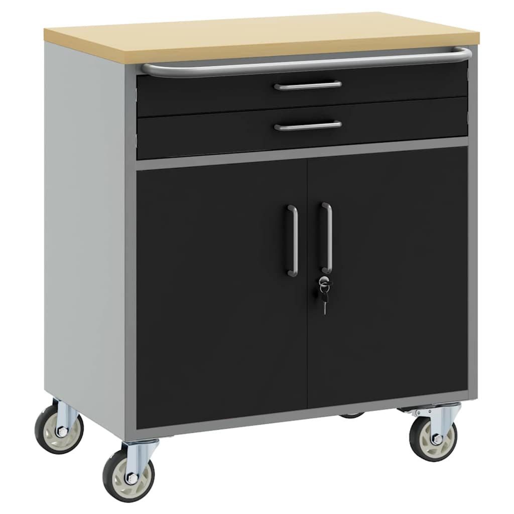 vidaXL Werkzeugbox Trolley Rolling Workbench Schwarz und Grau 75 x 45 x 85 cm (1 St)