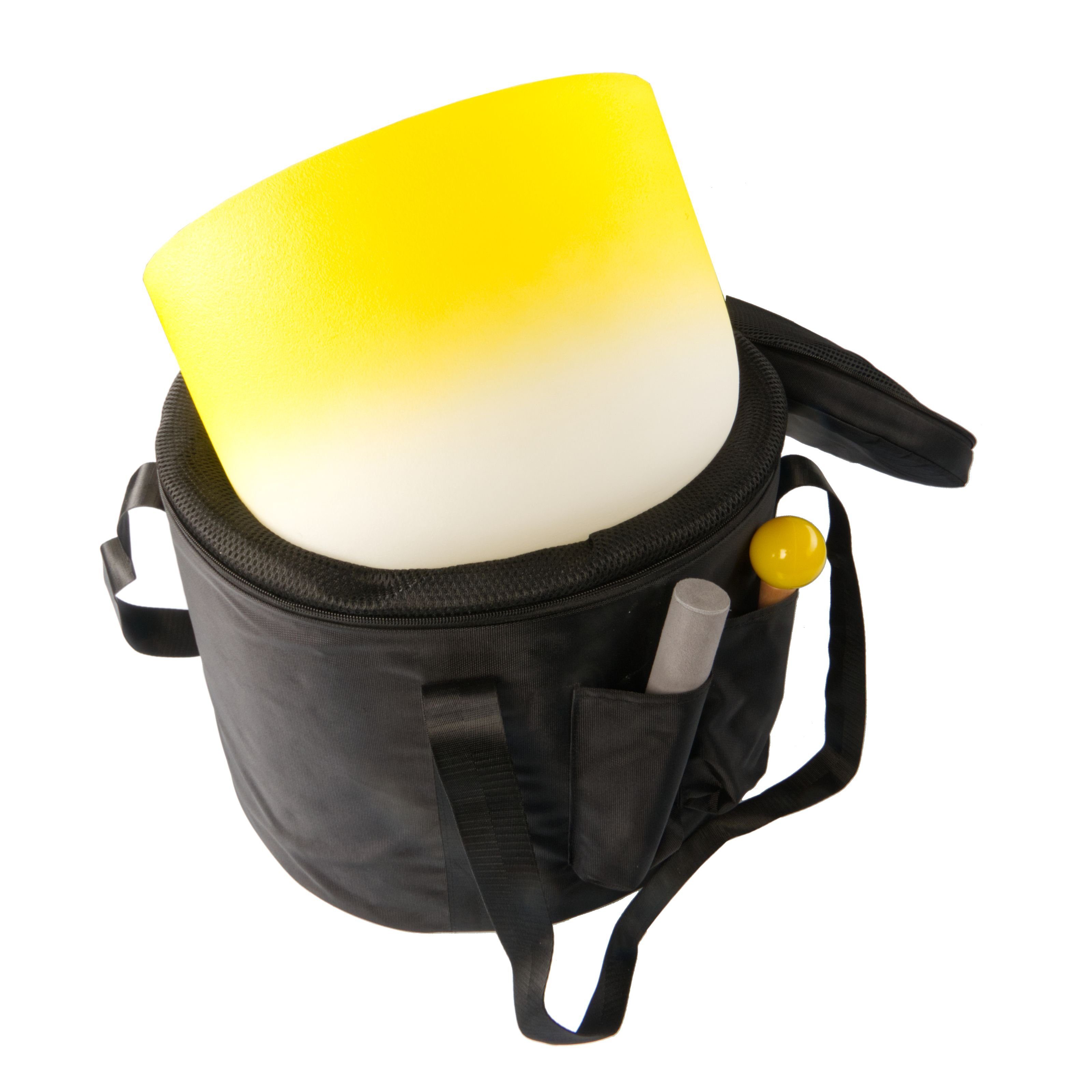 FAME Klangschalen,Kristallklangschale 12" Gelb E4 440 Hz Reines Quarz Geeignet für Meditation und Heilung Inklusive Tasche Schlägel und Silikonring, Percussion, Klangschalen, Kristallklangschale, 12 Zoll, Gelb E4 440 Hz, Reines Quarz