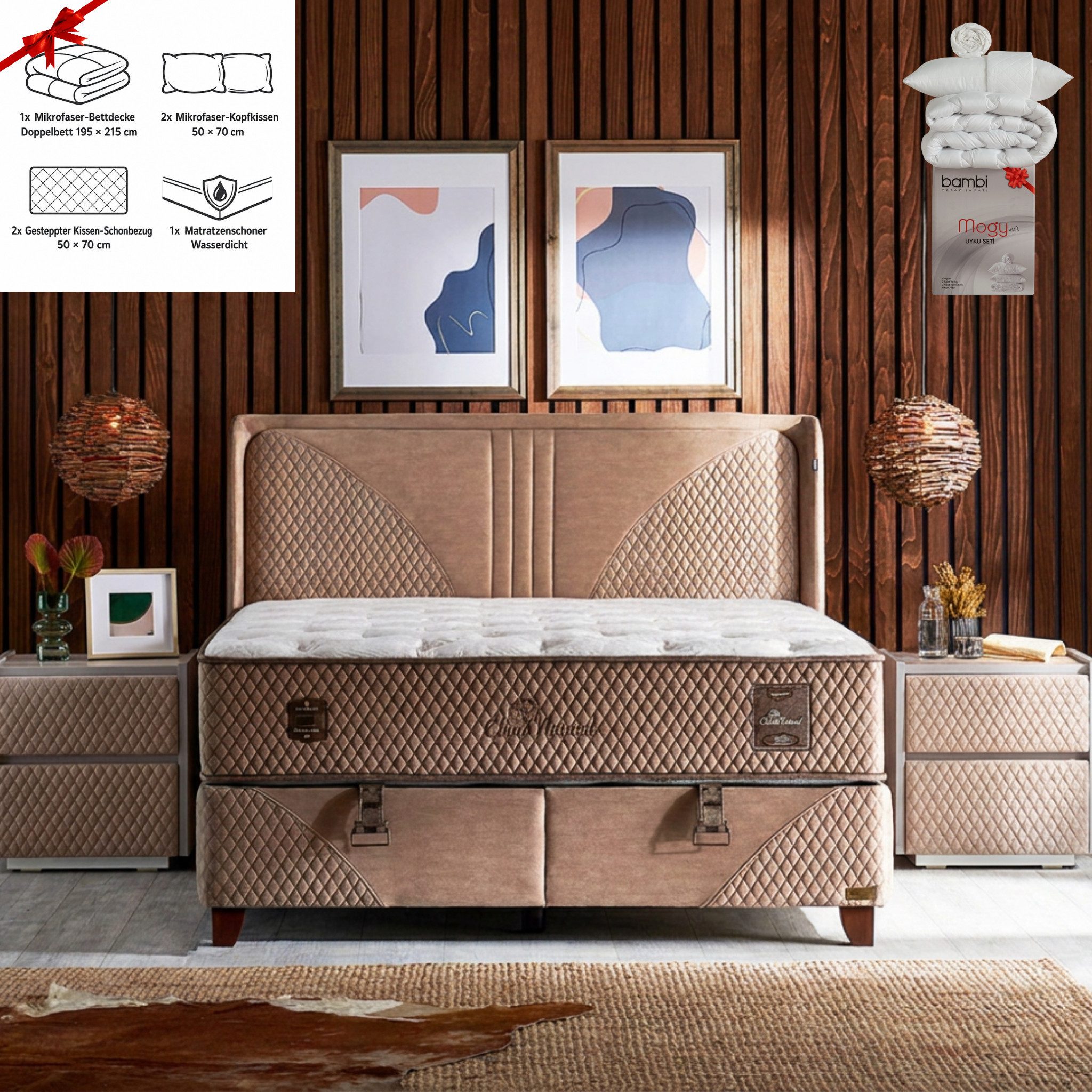 Bambi Boxspringbett Bambi Bett Schlafzimmer Set Boxspringbett 180x200 Klima Naturel
