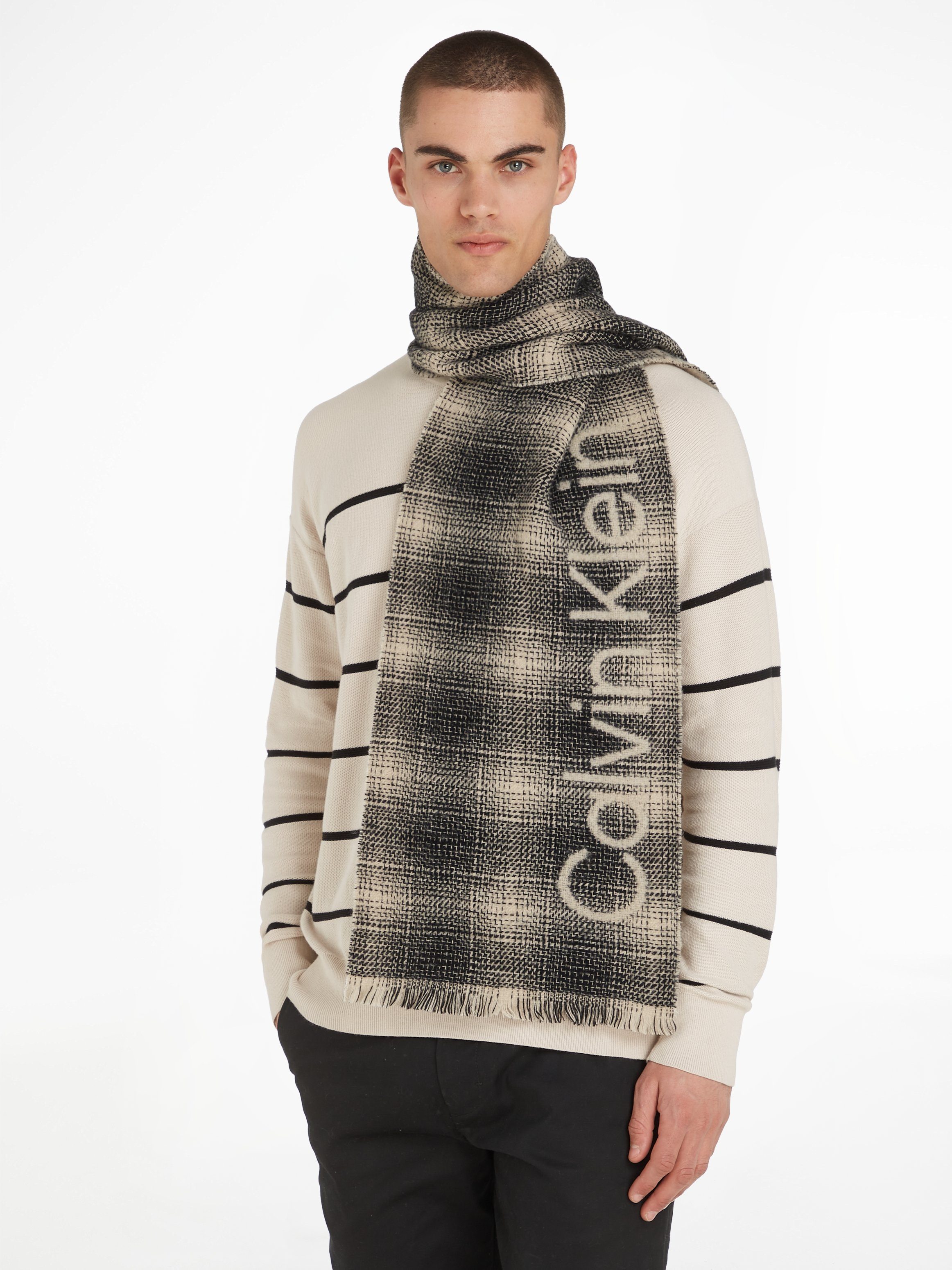 Calvin Klein Schal CHECK SCARF, Fransen mit