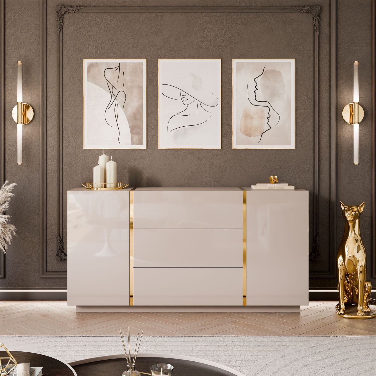 Lookway Kommode mit Schubladen ONYX Kaschmir Hochglanz 158 cm