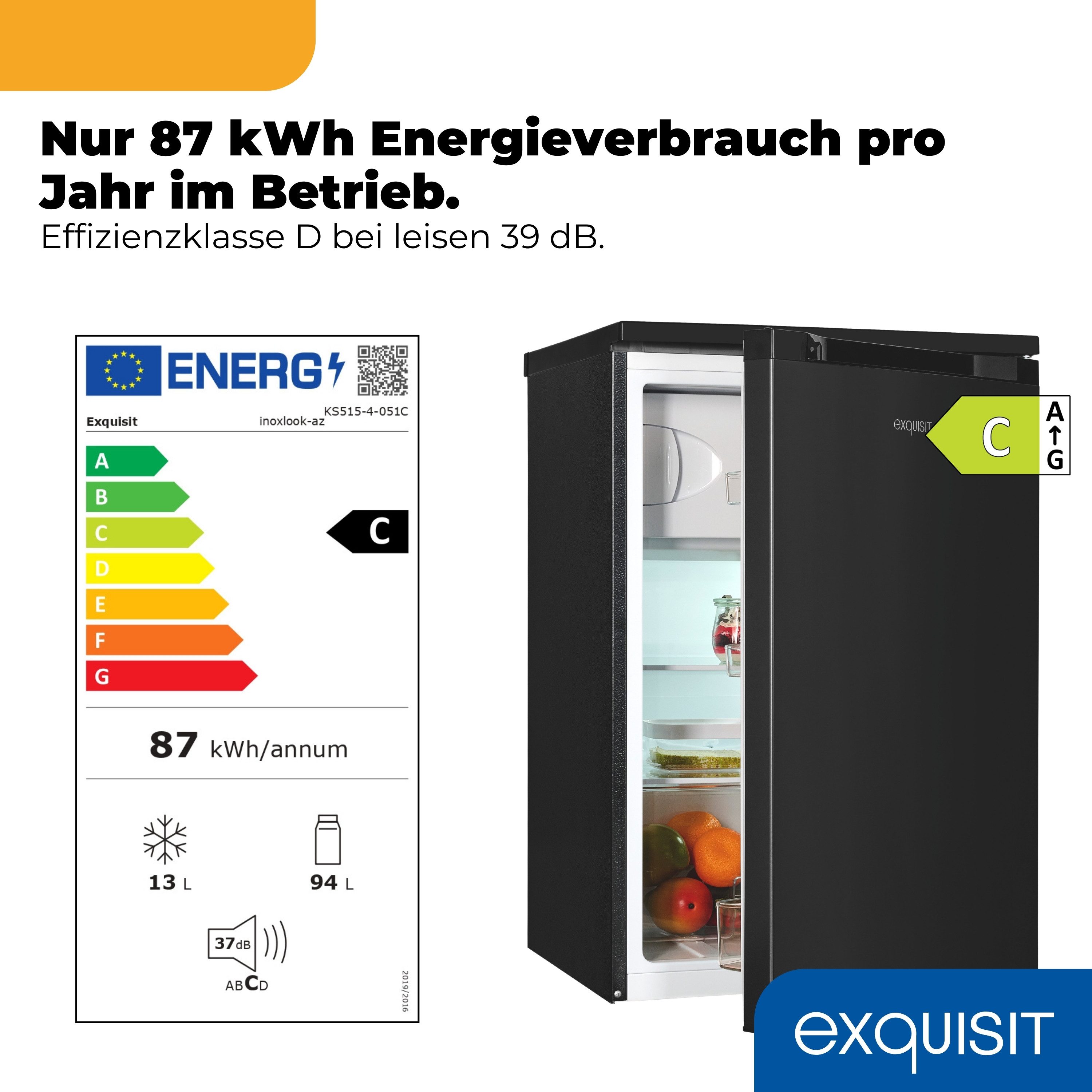 exquisit Kühlschrank KS515-4-051C, 84.5 cm hoch, 54.9 cm breit, Griffmulde, 4-Sternefach, LED-Beleuchtung