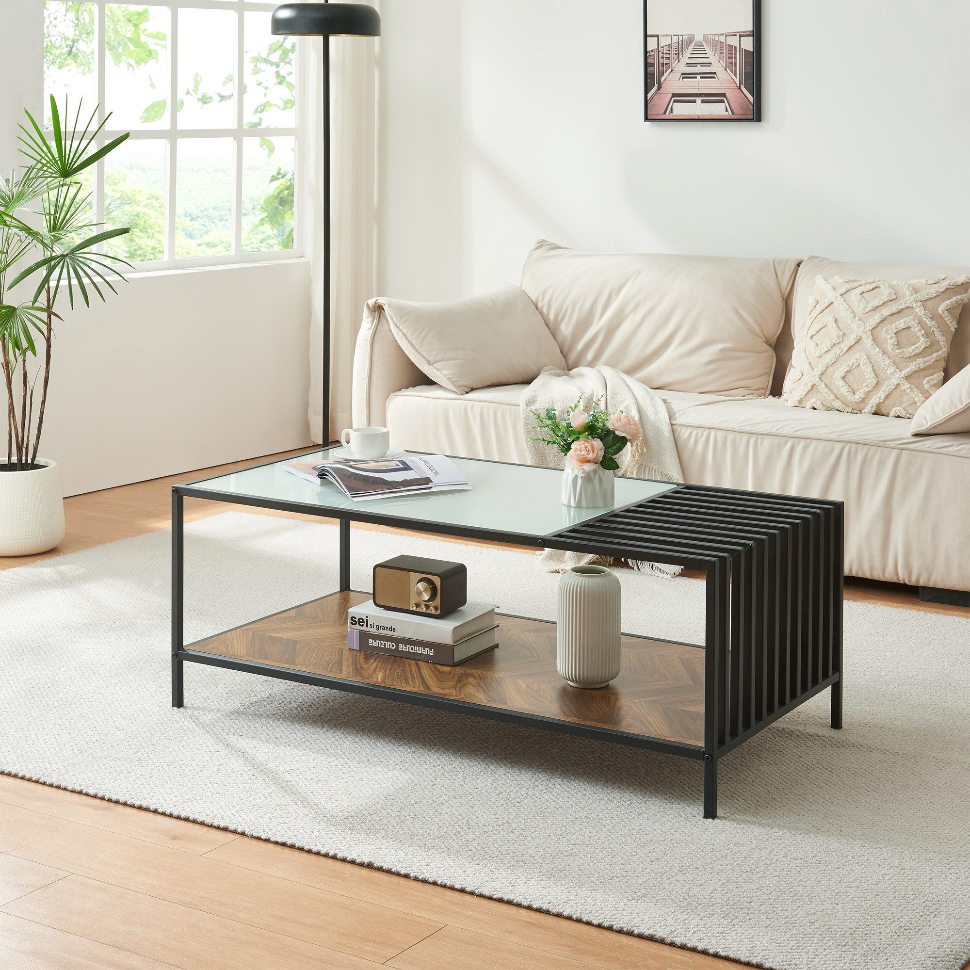 en.casa Couchtisch, »Pärghos« Glasplatte 120x60x45 cm günstig online kaufen