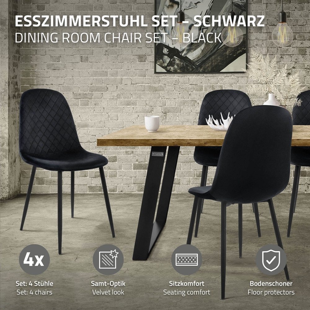 ML-DESIGN Stuhl Esszimmerstuhl mit Rückenlehne, Polsterstuhl mit Metallbeinen (4 St), Wohnzimmerstuhl ergonomisch Schwarz mit Samtbezug Küchenstuhl