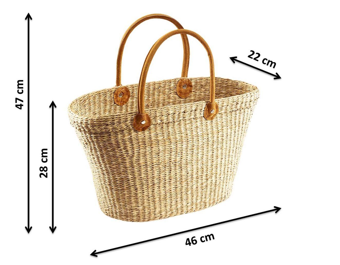 Kobolo Shopper Seegrastasche natur Ledergriffe