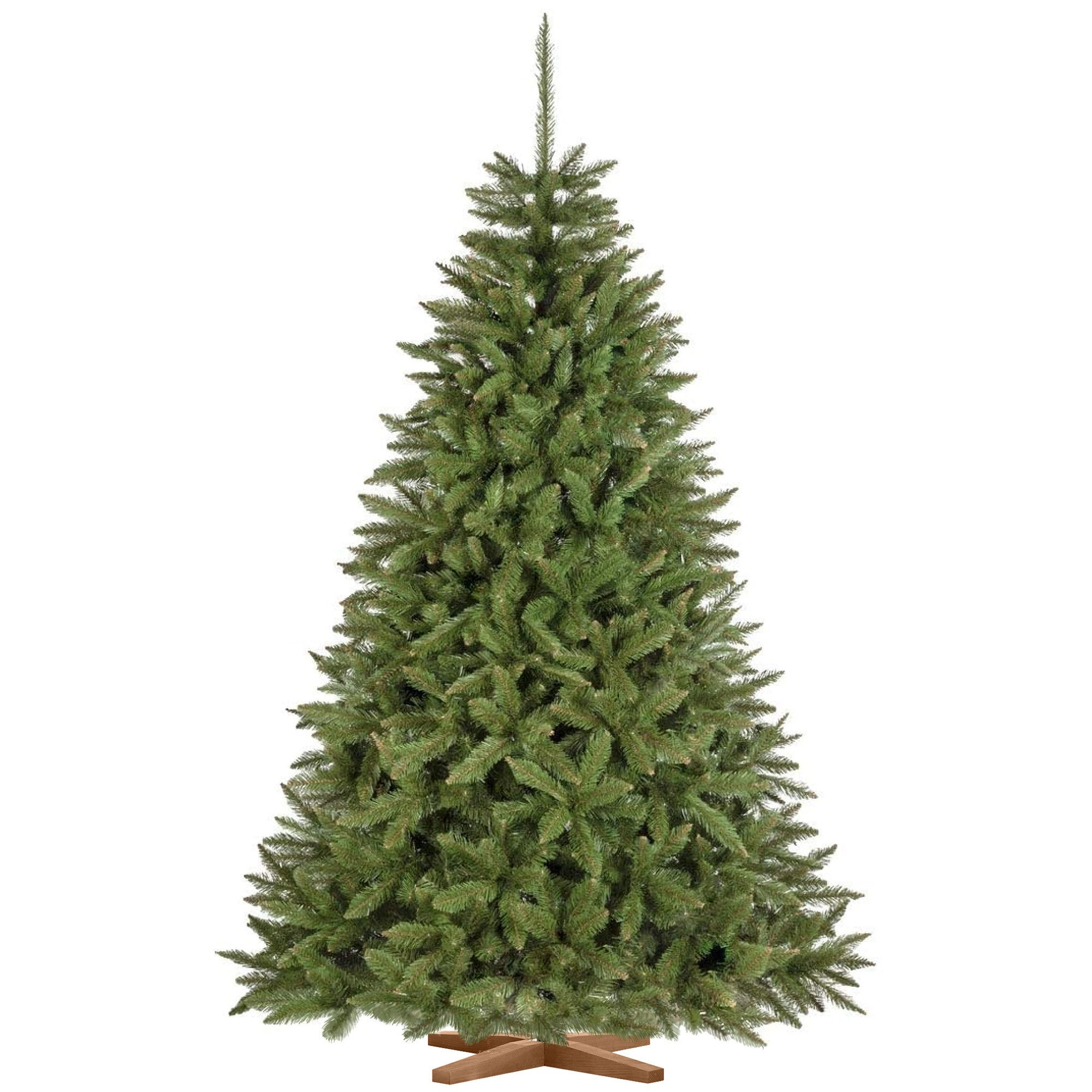 Fairytrees Künstlicher Weihnachtsbaum FT01, Fichte Natur, mit grünem Stamm und Echtholz Baumständer