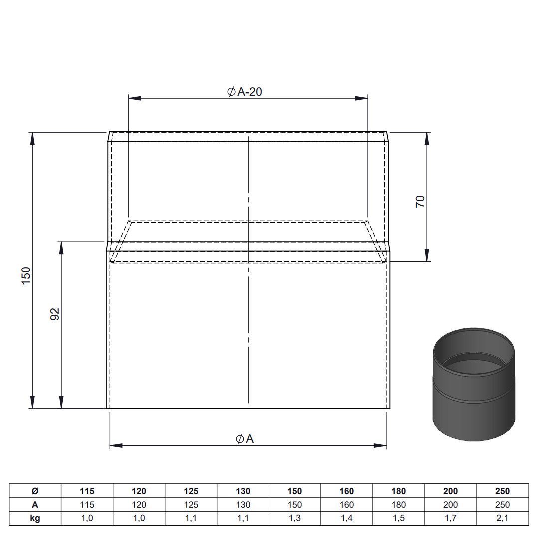 Feuercampus Ofenrohr Ø 120 mm 15 cm - schwarz, 120 mm – Bild 2 von 2