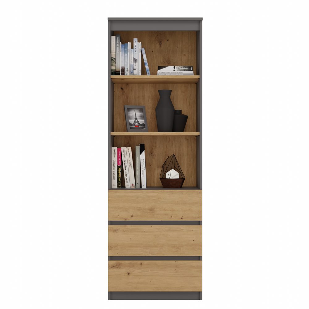 Raumhirsch Furniture Bücherregal Regal, Standregal, Bücherregal, Maße 60 x 35 x 180 cm, 3 Schubladen, 3 Fächer, Viel Stauraum, Stabile Konstruktion – Bild 4 von 4
