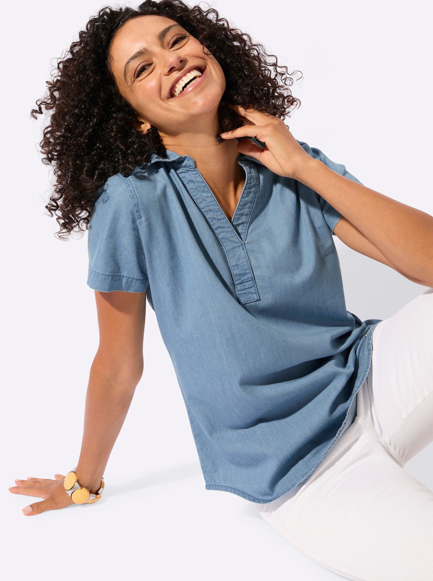 Witt Klassische Bluse Jeans-Tunika Kurzarm