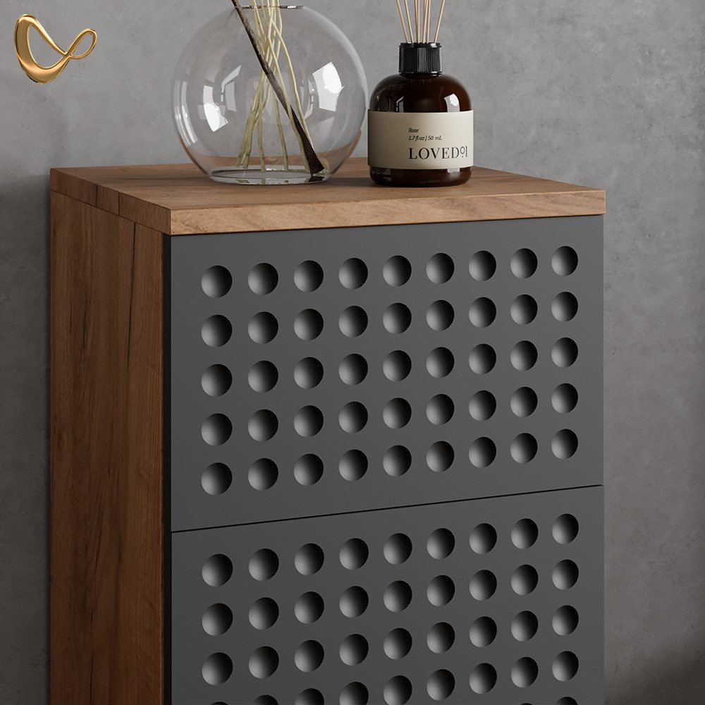 Livinity® Badmöbel-Set Ronco, Anthrazit gepunktet/Goldkraft Eiche, 5 Teile, (5-St)