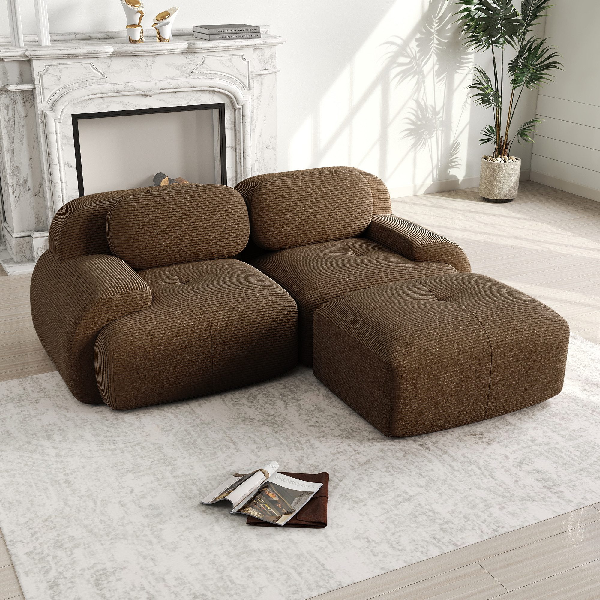 Odikalo 3-Sitzer modular kombinierbar Polstersofa Chaiselongue, 82'' Ecksofa aus weichem Cordstoff, modular kombinierbar mit gebogenen Armlehnen, ohne Montage, hochelastische Schaumstoffpolsterung für Wohnzimmer, Ruhezonen und Schlafzimmer