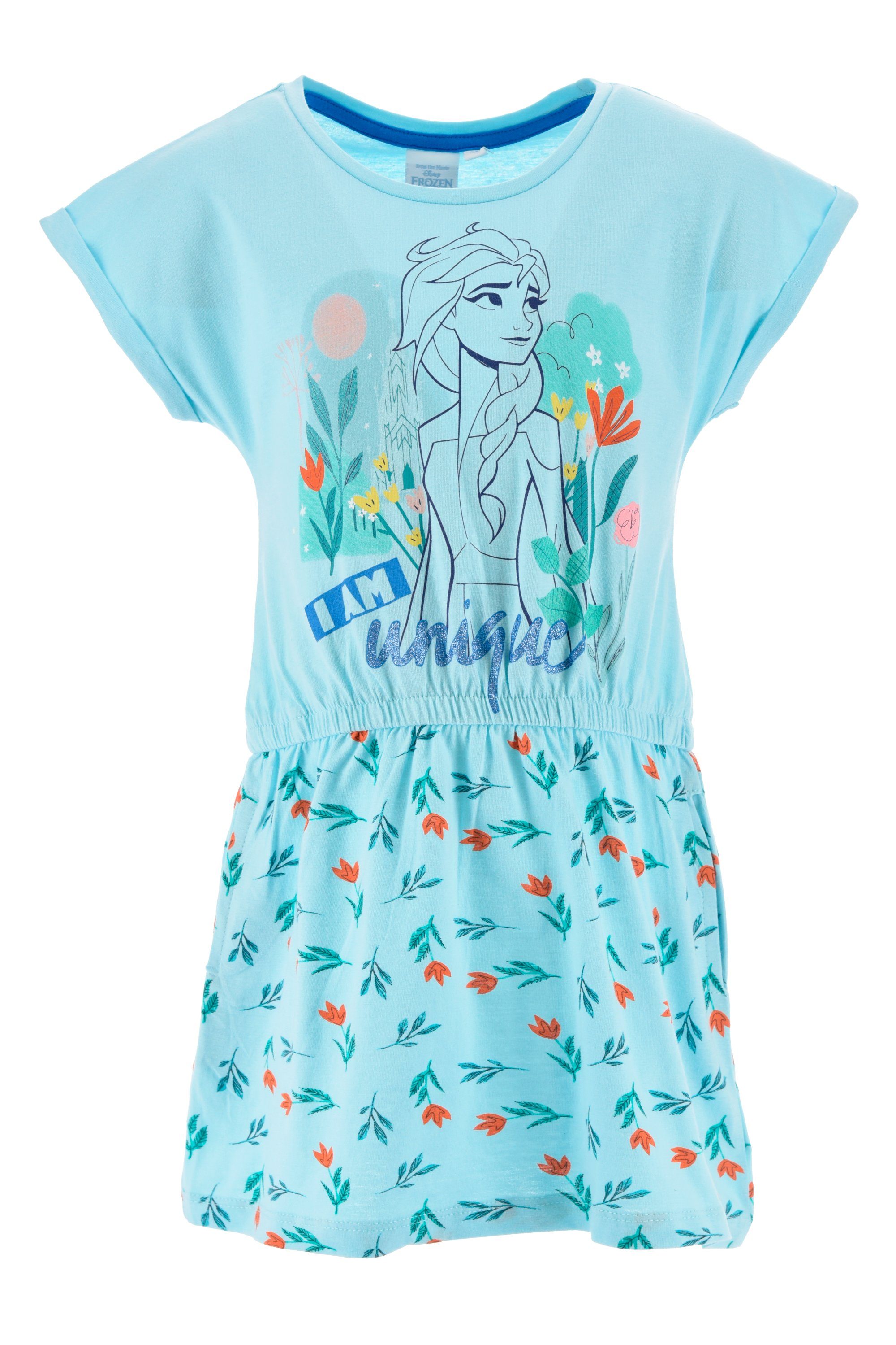 Disney Sommerkleid Disney Die Eiskönigin Elsa Kinder Mädchen Sommer Kleid Gr. 98 bis 128, 100% Baumwolle