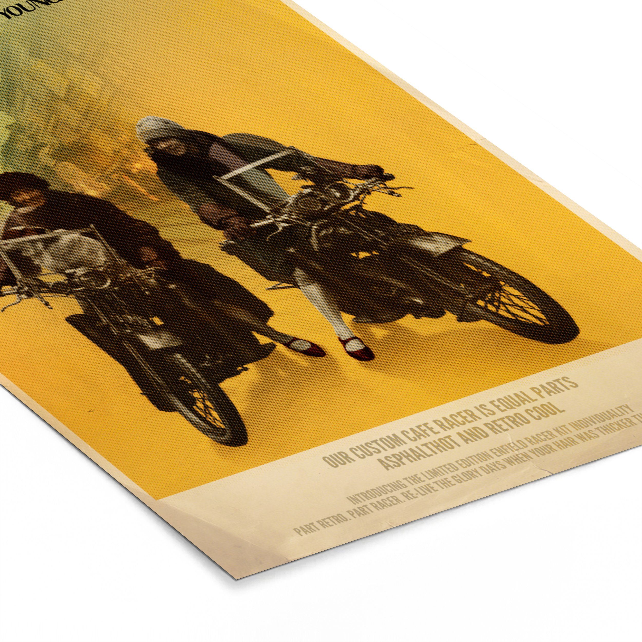 Wanddeko, Wandposter, Zitat, - Bilder, Poster Poster, - Gerahmtes (1 MuchoWow - St), Bilderrahmen Oldtimer Motorrad Frauen Schwarzem