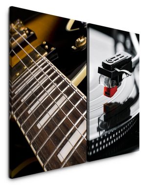 Sinus Art Leinwandbild 2 Bilder je 60x90cm Gitarre Musik Plattenspieler Vinyl Tonarm Schallplatte Audiophile