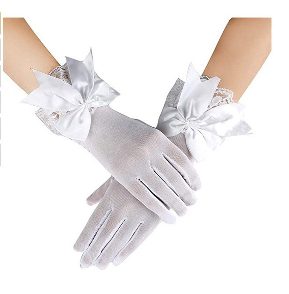 SCHUTA Abendhandschuhe Braut Kleiderhandschuhe,Schmetterlingsknotenhandschuhe Weiß Brautkleider