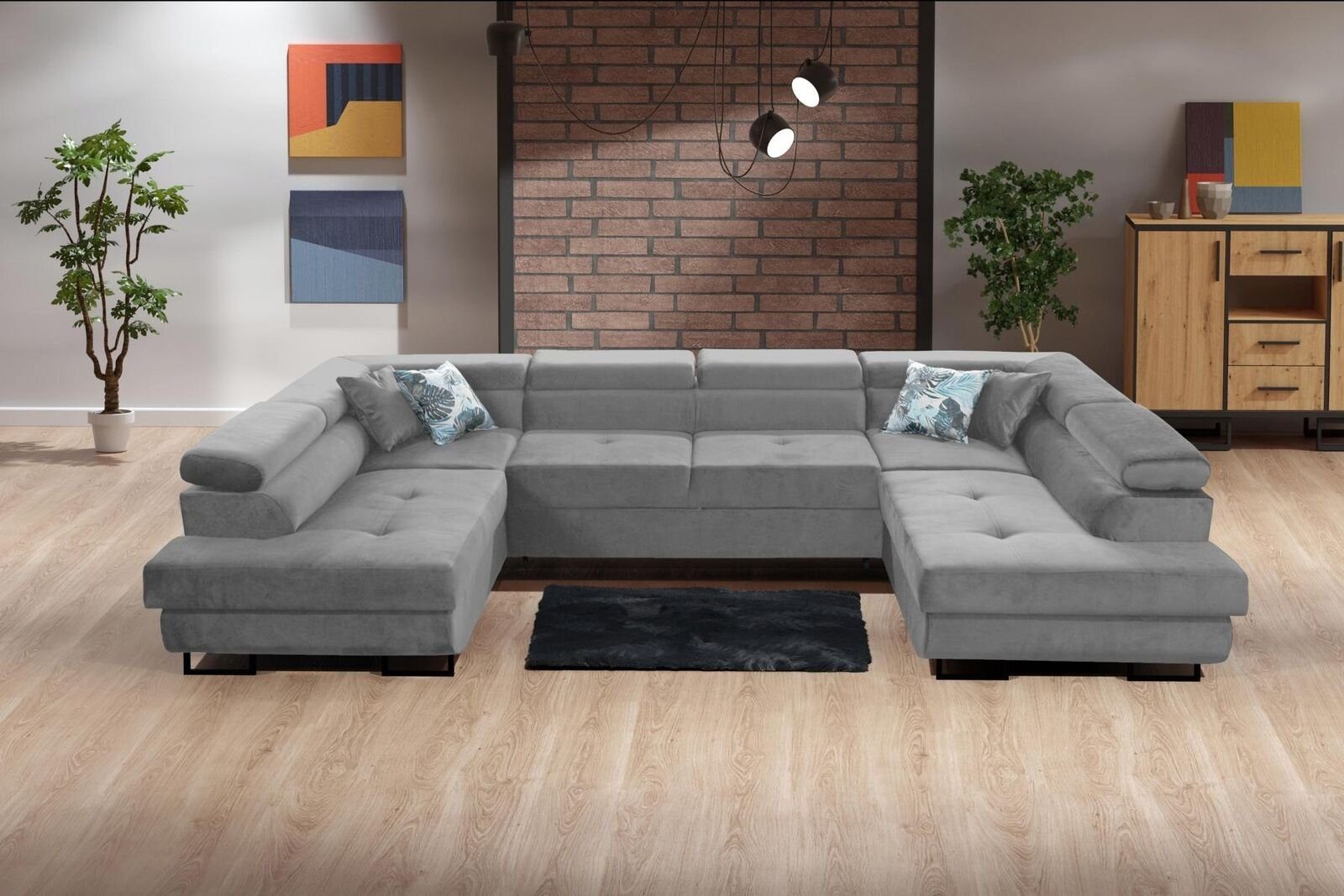 JVmoebel Ecksofa Ecksofa Stoff U-Form Couch Design Polster Textil Eck Modern Sofa, Made in Europe Grau