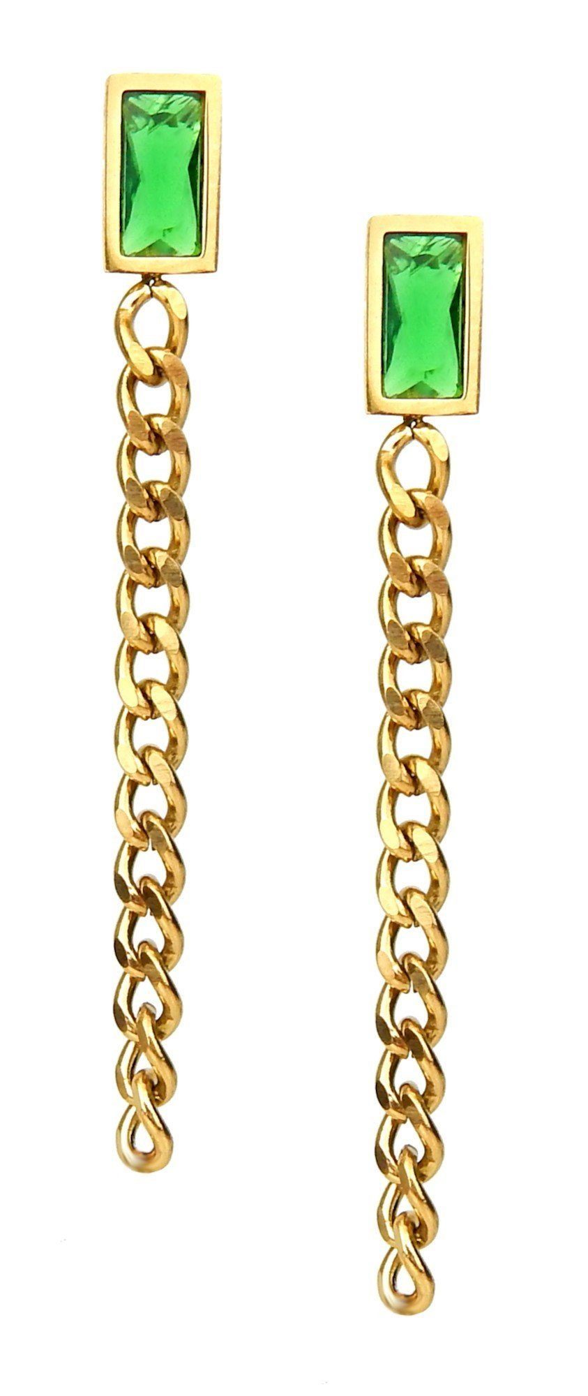 Ella Jonte Paar Ohrstecker, lange Ketten Ohrringe Edelstahl gold grün günstig online kaufen