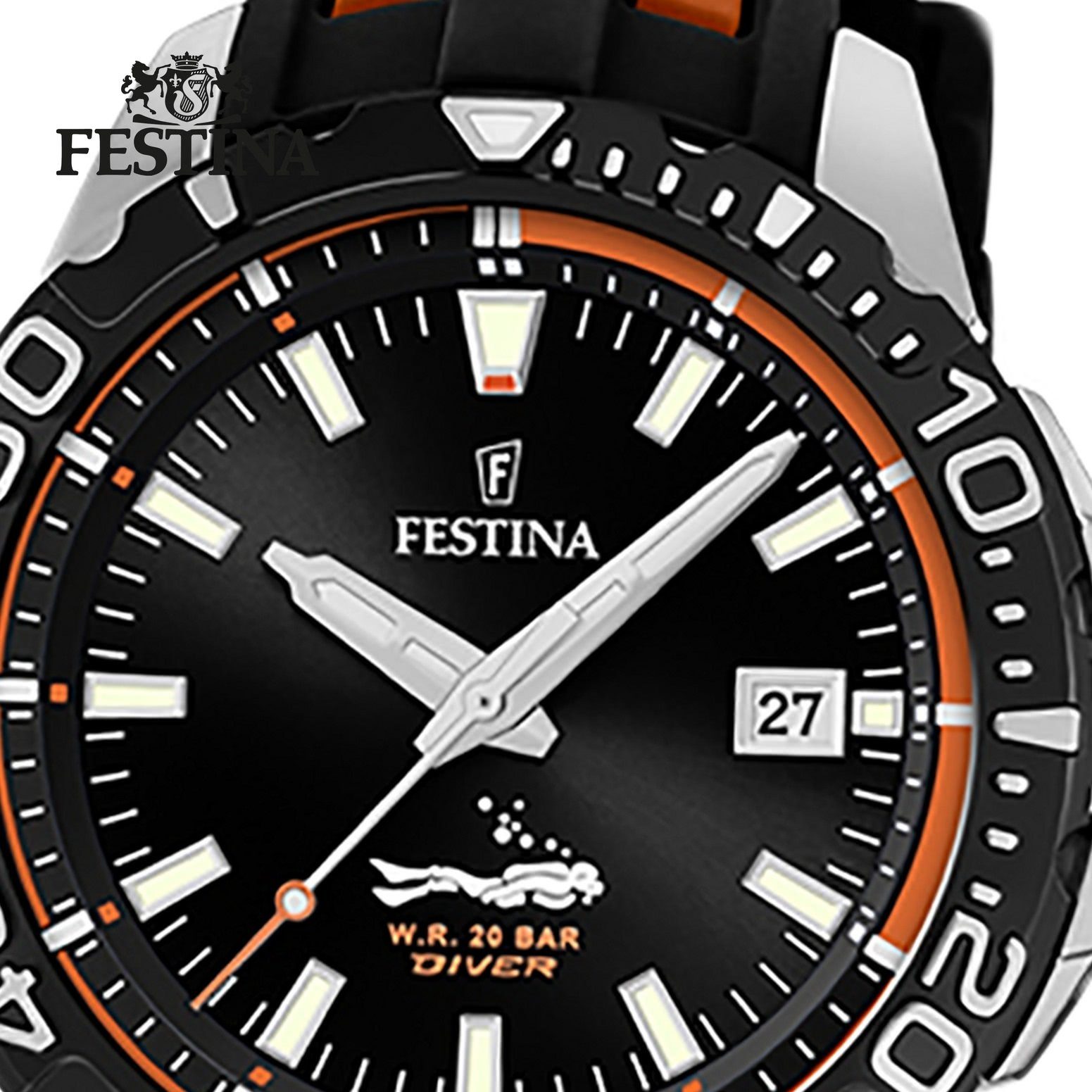 Festina Quarzuhr Festina Herren Armbanduhr F20462/3 PU, schwarz, Herren orange rund, Uhr PURarmband