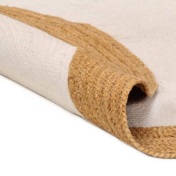 Teppich Geflochten Weiß & Natur 90 cm Jute & Baumwolle Rund, furnicato, Runde