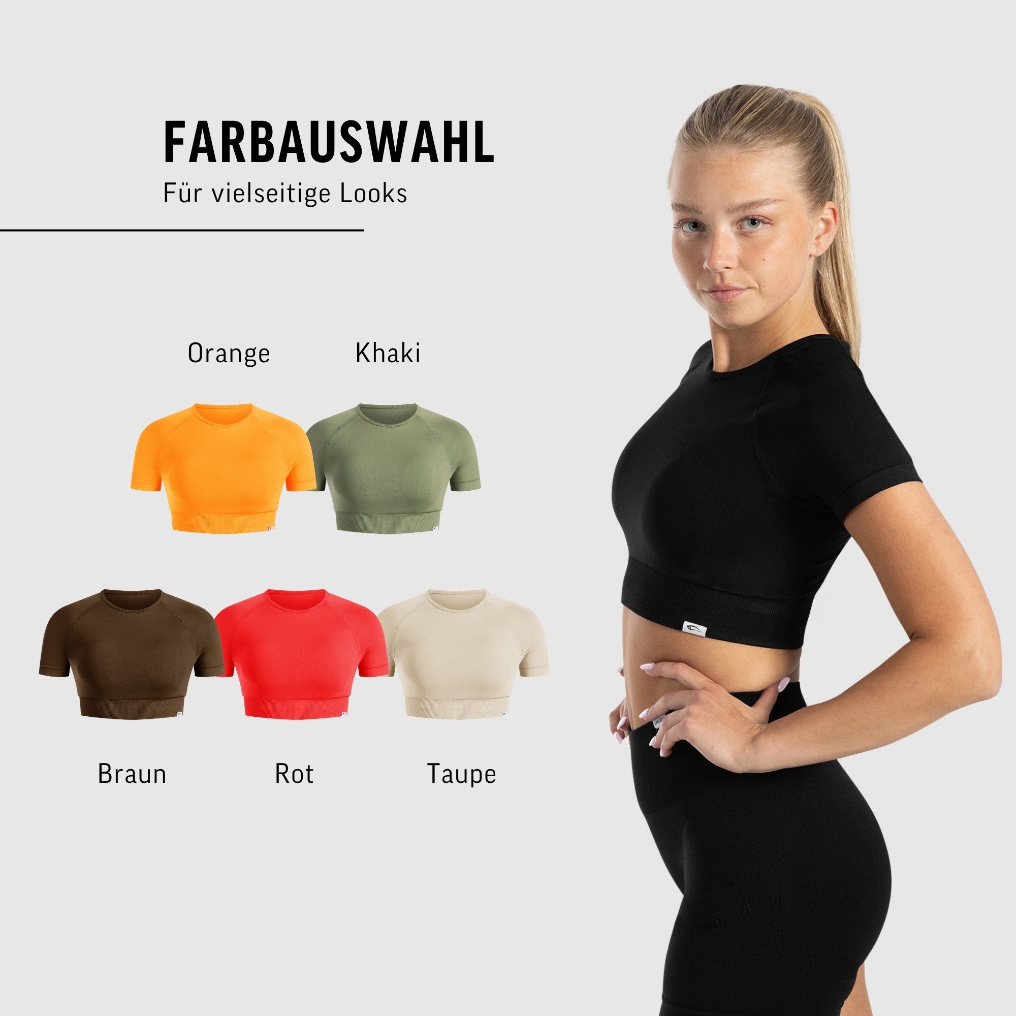 T-Shirt Elna, Crop Top mit Rundhalsausschnitt, kurzen Ärmeln & Rippbund