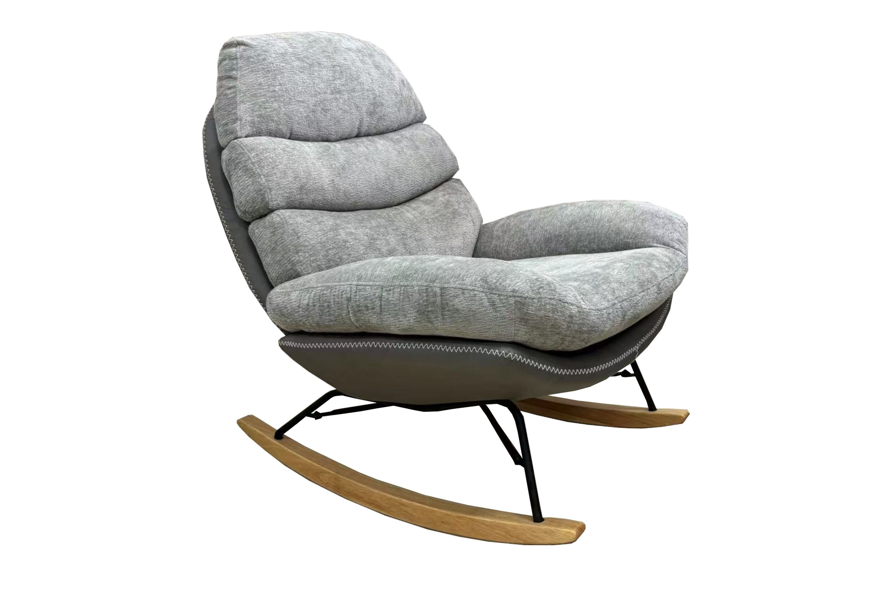 Robas Lund Schaukelstuhl, Grau Chenille?Optik m. Kufen?Gestell Eiche 80x93x98 cm
