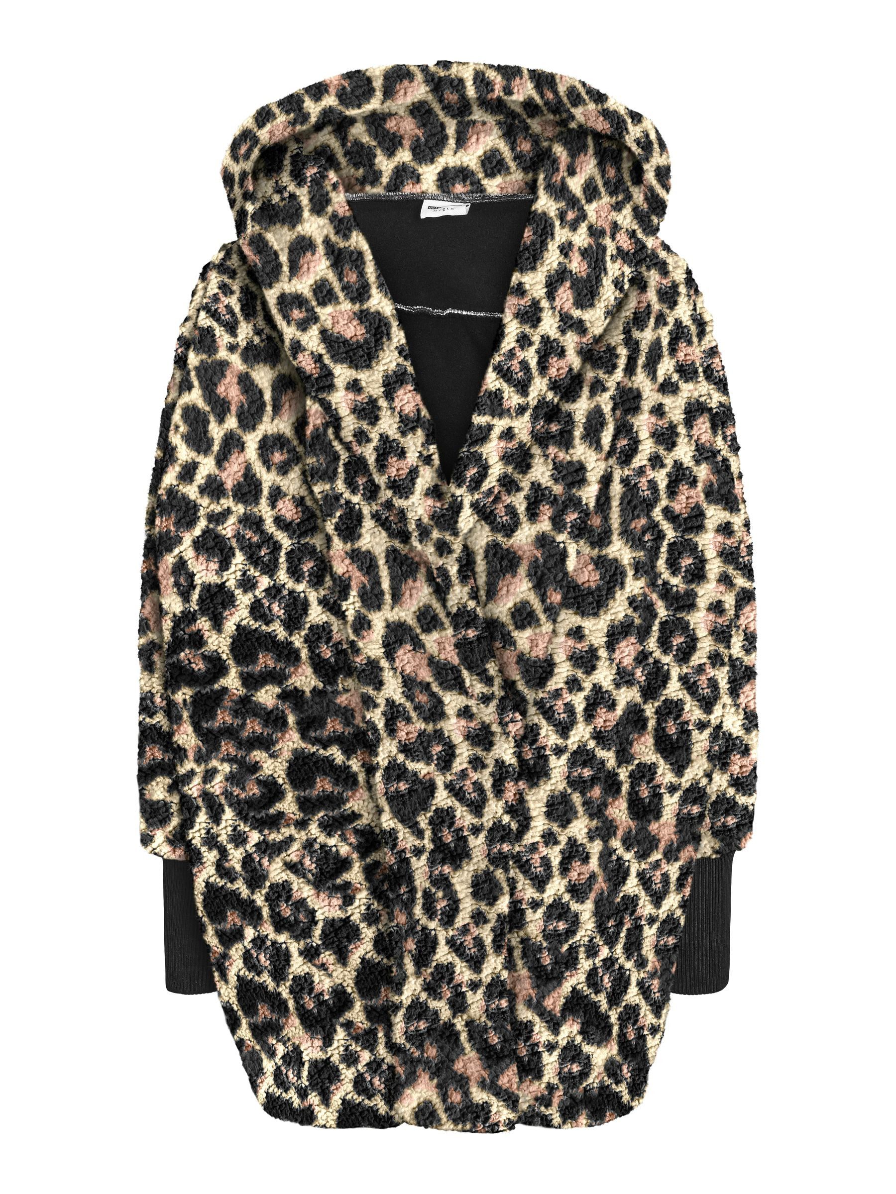 Noisy may Kurzmantel Stylisches Leopardenmuster mit Kapuze (1-tlg) NMCUDDLE L/S COATIGAN AOP FWD