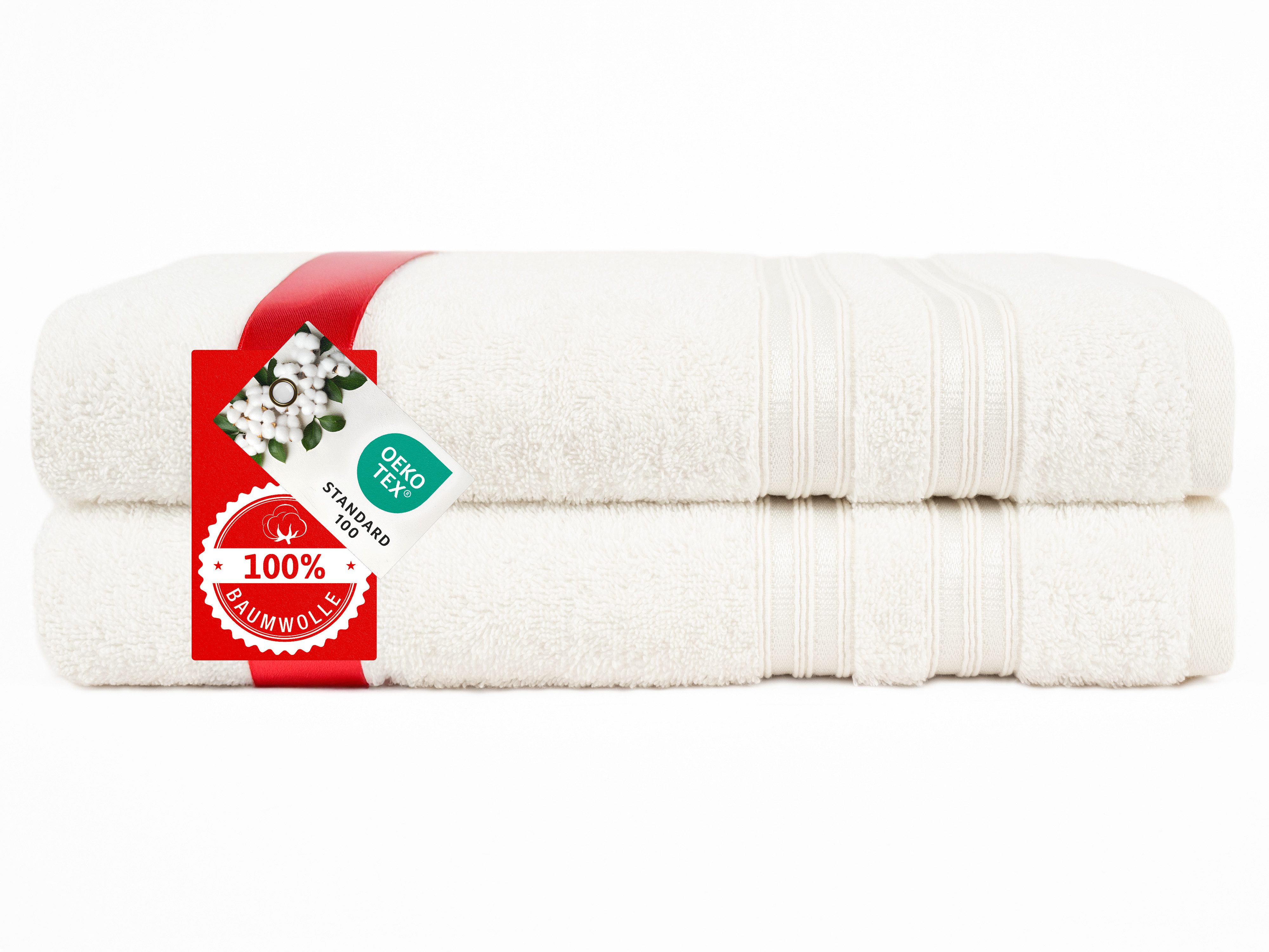 HAMMETEX Duschtuch 2er Set Badetücher 70x140 cm, 100% Baumwolle, Weich & Saugstark, Frottier (Set, 2-St), mit Bordüre, einfarbig, weich – Bild 3 von 5