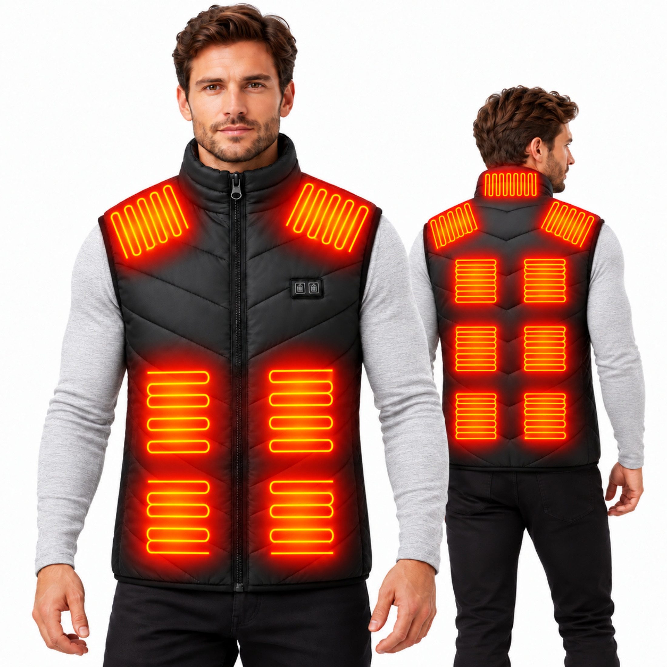 Blossom Funktionsweste Heizweste Herren Damen mit 17 Heizzonen, 3 Heizstufen, OHNE Powerbank (für Outdoor Arbeit Wandern Skifahren Winter ärmellos, für Damen Herren) 35-55 °C USB-Beheizbare Weste mit Dual-Zonen-Steuerung, M–3XL