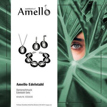 Amello Schmuckset Amello Edelstahlschmuckset Keramik schwarz (Schmuckset, 3-tlg., Schmucksets), Damen Schmucksets, Edelstahl (Stainless Steel), Farbe: silberfarben, s