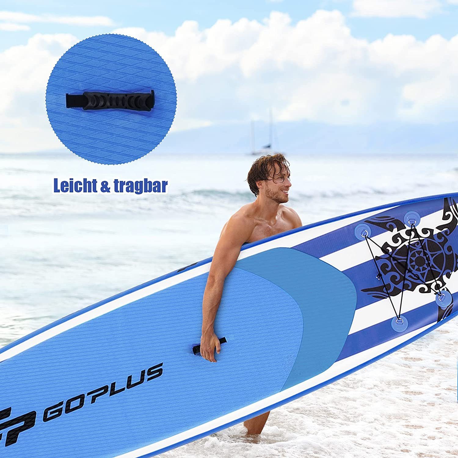 150 Board, bis kg Aufblasbare SUP-Board KOMFOTTEU Paddle blau Belastbar