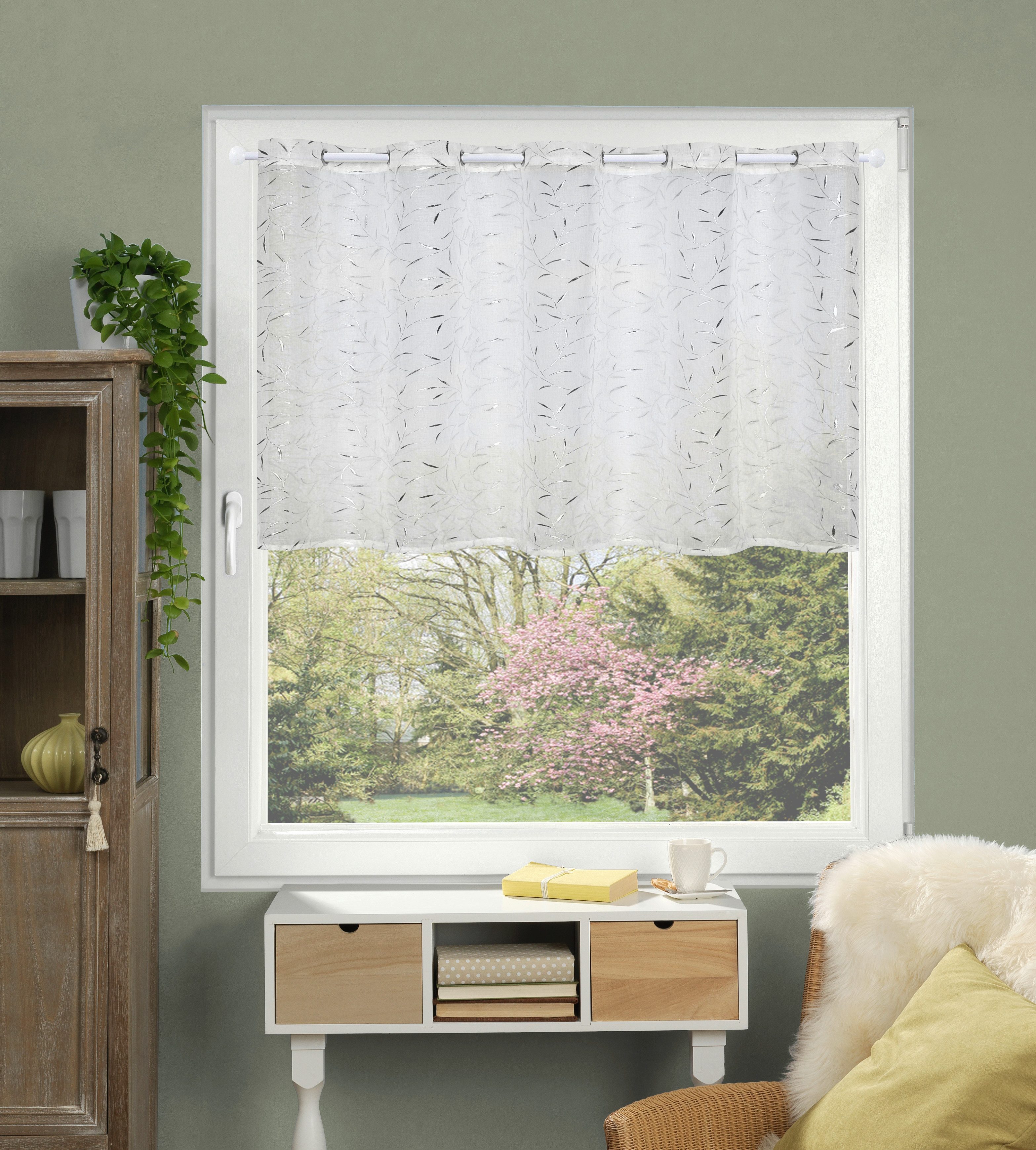 HOME WOHNIDEEN Scheibengardine RIALMO (1 St), halbtransparent, Polyester, Pastendruck
